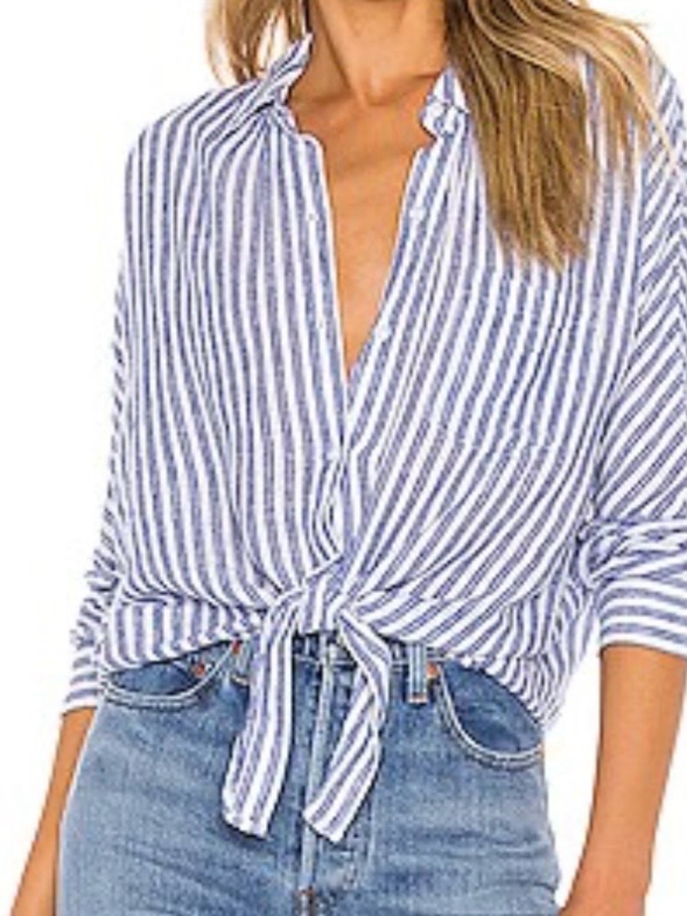 Rails Rylan Blue & White Striped Tie-Front Button Down Shirt